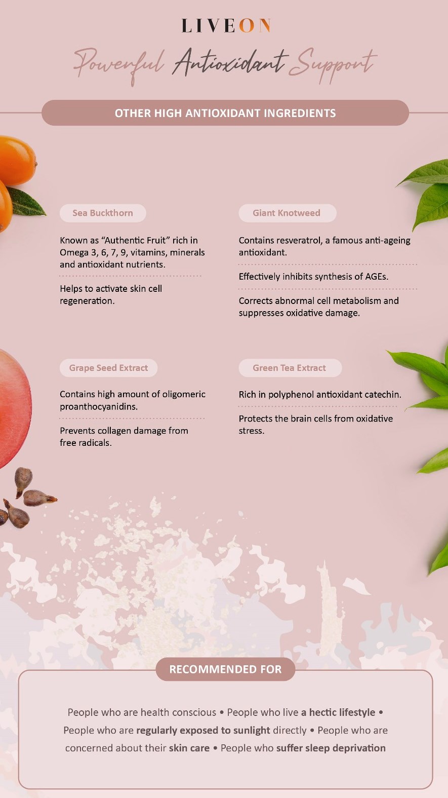 LIVEON - powerful antioxidant support - Sea Buckthorn , Giant Knotweed, grapeseed extract, green tea extract 